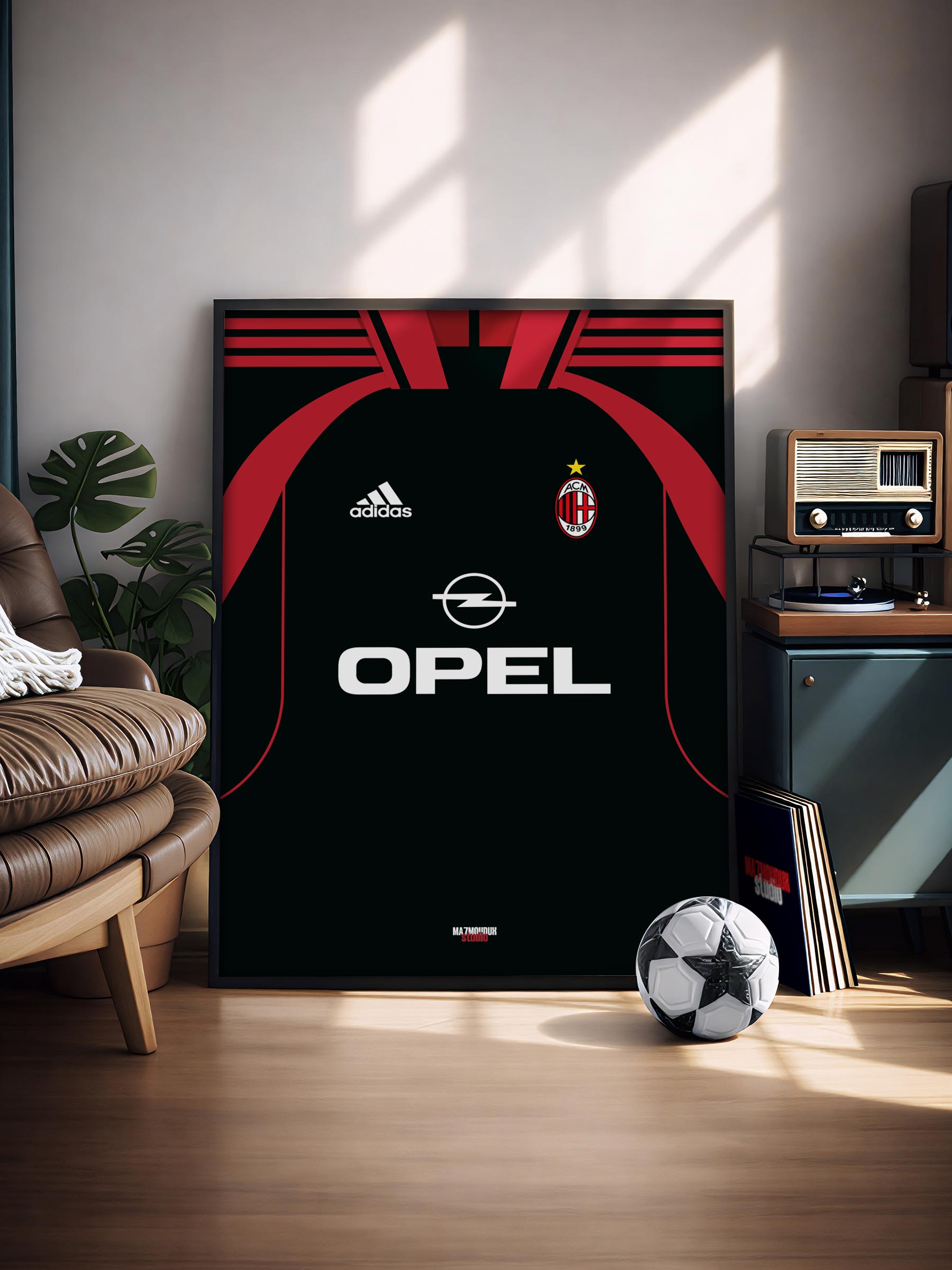 AC Milan Retro - Illustrated Football Kit Poster & Frame