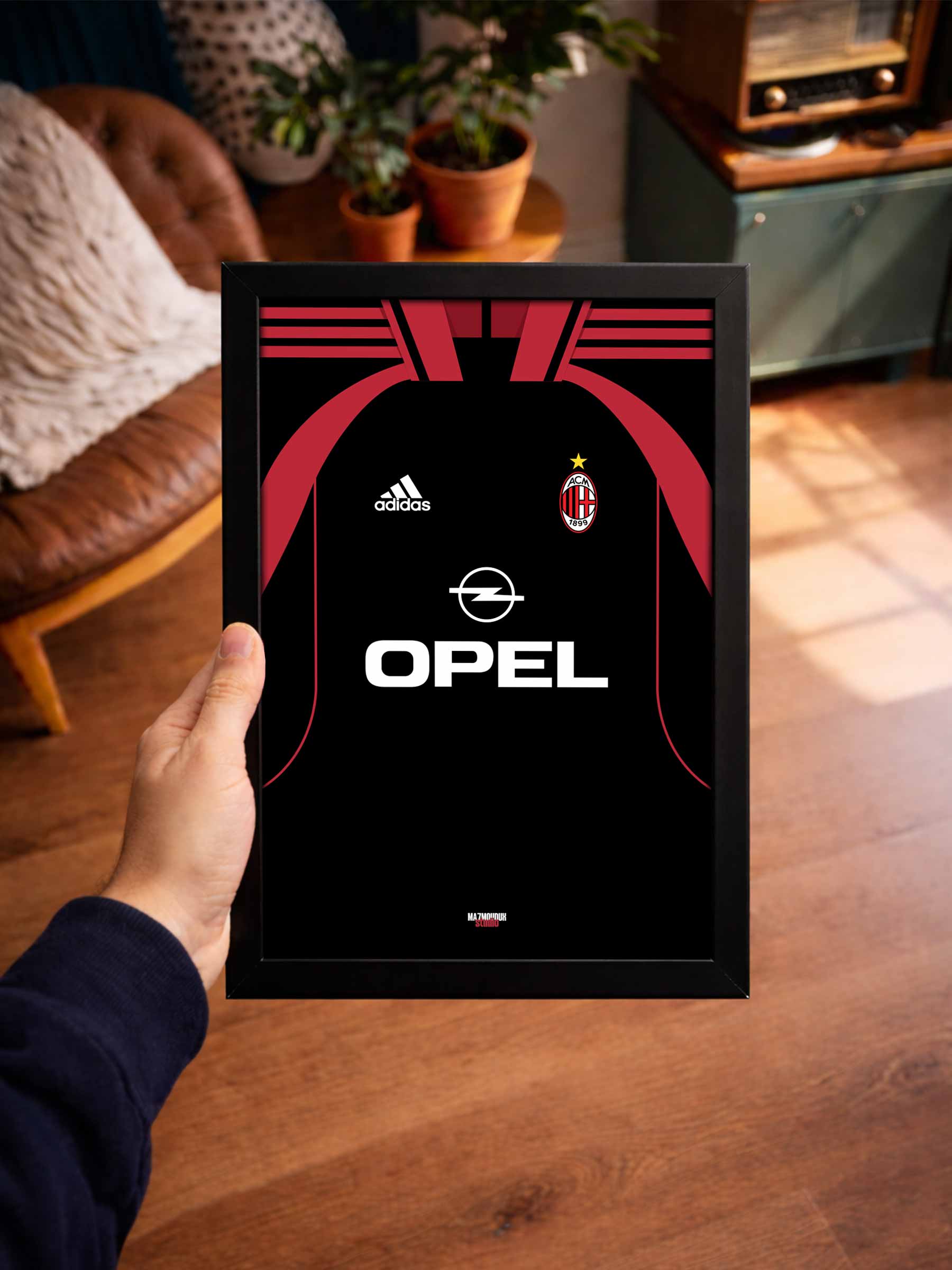 AC Milan Retro - Illustrated Football Kit Poster & Frame - Image 3